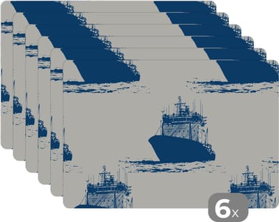 Placemat - Placemats kunststof - Patronen - Water - Boot - 45x30 cm - 6 stuks - Hittebestendig - Anti-Slip - Onderlegger - Afneembaar