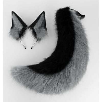 2 stuks/set Dierlijke Fursuit Oren Staart Halloweenfeest Cosplay Hoofddeksel Pluche Beest Wolfstaarten Vosoren Haarband Furry Hond COS Staart black