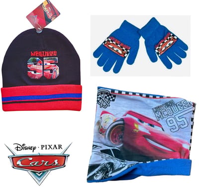Disney Cars Set - Winterset - Muts + Col + Handschoenen - Zwart / Blauw - Maat 52 cm (± 2-4 jaar)