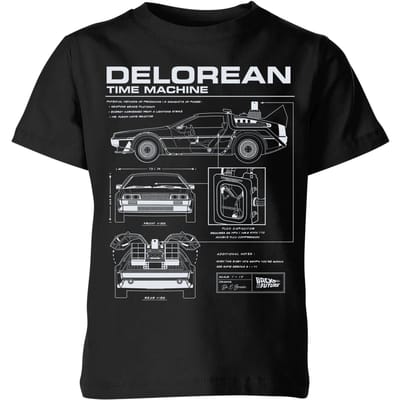 Back To The Future Delorean Schematic Kids' T-Shirt - Black - 98/104 (3-4 jaar)