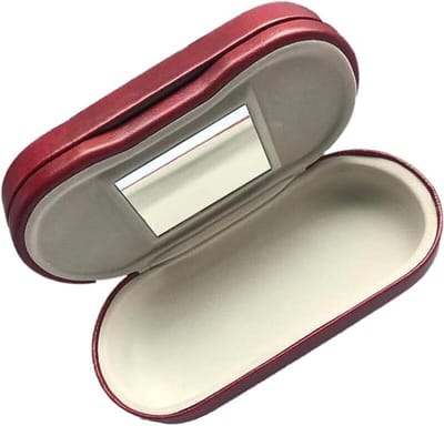 Brillenkoker - Brillendoos - Leer - Met spiegel - 2-in-1 dubbelzijdige draagbare brillenkoker - Krasbestendige - Brillenetui - Brillenhoes - Draagbare bescherming - Unisex - Geschikt voor brillen, leesbrillen - 15.8*7.2*6.8 cm - Rood