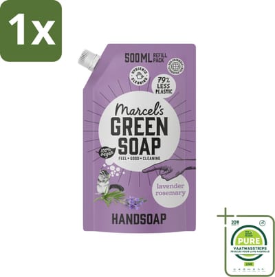 1 x Marcel’s Green Soap – Handzeep Navulling – Lavendel & Rozemarijn – 500 ml - Handzeep - Natuurlijke Handzeep - Plantaardige Handzeep - Lavendel Handzeep - Rozemarijn Handzeep