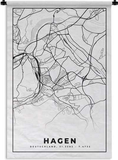 Wandkleed - Wanddoek - Plattegrond - Hagen - Kaart - Stadskaart - 120x180 cm - Wandtapijt