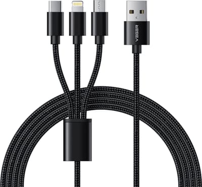 Veger 3-in-1 USB Kabel - Lightning - USB-C - Micro USB - Zwart