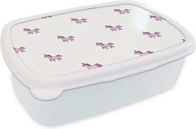 Broodtrommel Wit - Lunchbox - Brooddoos - Meisje - Unicorn - Roze - Patronen - Girl - Kindje - Kinderen - 18x12x6 cm - Volwassenen