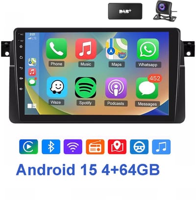 ESSGOO 9 inch Carplay radiogeschikt voor BMW 3 Serie E46 en Rover 75 MG ZT 1998 - 2006 - 4GB + 64GB - Autoradio met navigatie - radio scherm - Android 15 - radio scherm - Bluetooth WIFI RDS FM - Achteruitrijcamera - DAB+