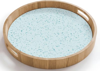 Dienblad rond 40x40 cm - Schootdienblad hout - Terrazzo - Patroon - Kleurrijk - Baby Blauw - Borrelplank rechthoek - Plateau houten dienbladen