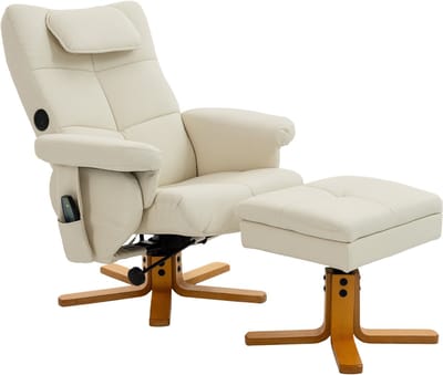 relaxstoel met voetenbank, ligfunctie, massagestoel met afstandsbediening, zijvak, tv-stoel,kunststofcoating, crèmewit