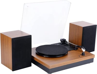 SNJY® Platenspeler Bluetooth - Platenspeler met Speakers - CD Speler - 2 Externe Luidsprekers van 15W - 3 Snelheden - Bruin