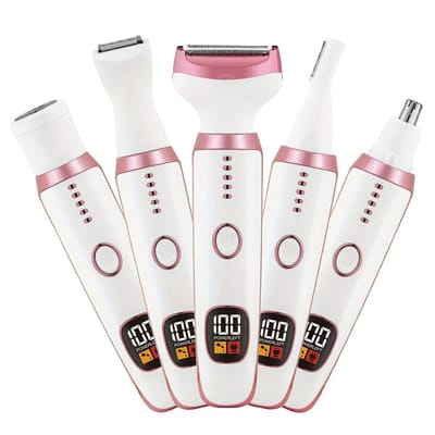 5-in-1 Digitale Scheerapparaat voor Dames – Body Shaver + Precisietrimmer + Oor/Neushaar + Gezicht + Wenkbrauwtrimmer – Pijnloze Ontharing – USB-Oplaadbare Dames Scheerapparaat – Voor een complete en perfecte Lichaamshaar verzorging - Kleur: Roze