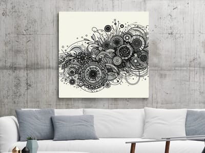 Line art mos schilderij | Mystieke lijnen dansen tussen levendige mos kunstwerk in harmonie | Kunst - 20x20 centimeter op Dibond | Foto op Dibond