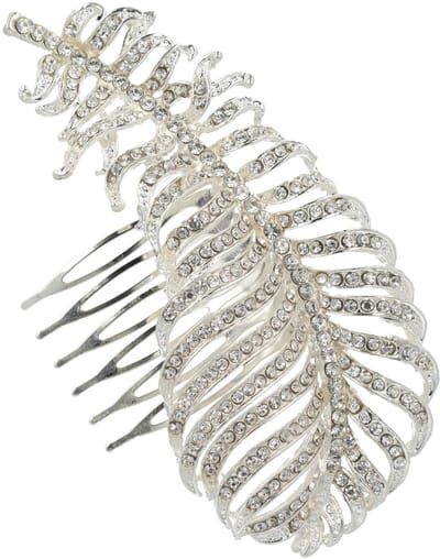Haarsoires Haarspeld Sierkam Opsteekkam 10cm - Bladvorm - Strass Steentjes - Metaal - Zilver - Haarversierkam - Haar Versiering