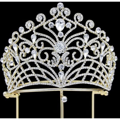 Barok Europese en Amerikaanse Schoonheidswedstrijd Bruidskroon Tiara Legering Elektrogeplateerd Kristal Bruiloft Hoofdband Kroon white