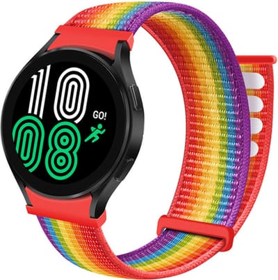 Cadorabo Nylon bandje 20mm geschikt voor Samsung Galaxy Watch 42mm / 3 / 4 / 5 / Sport in REGENBOOG - Vervangingsmanchet geschikt voor Huawei Watch 2 geschikt voor Nokia Steel geschikt voor LG Watch Sport enz.