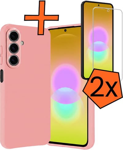 Hoes - Met 2x Screenprotector - Geschikt voor Samsung Galaxy A27 - Sterk & Shockproof - Back Cover - Siliconen Case - Telefoon Hoes - Lichtroze