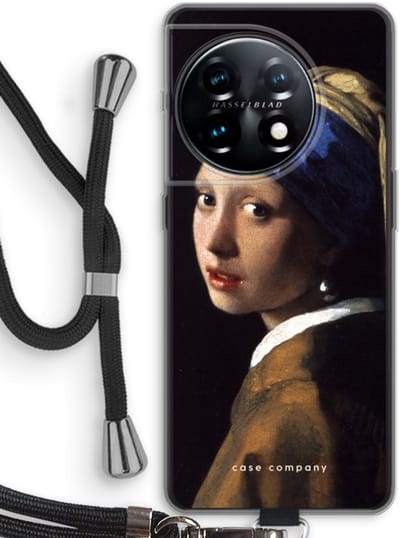 Case Company® - Hoesje met koord geschikt voor OnePlus 11 hoesje met Koord - The Pearl Earring - Telefoonhoesje met Zwart Koord - Bescherming aan alle Kanten en Over de Schermrand