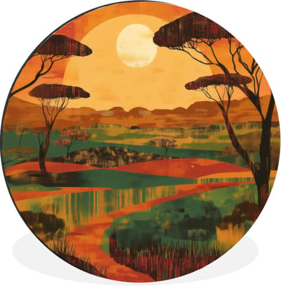 WallCircle - Wandcirkel - Muurcirkel - Landschap - Afrikaans - Zon - Aluminium - Dibond - 30x30 cm - Binnen en Buiten
