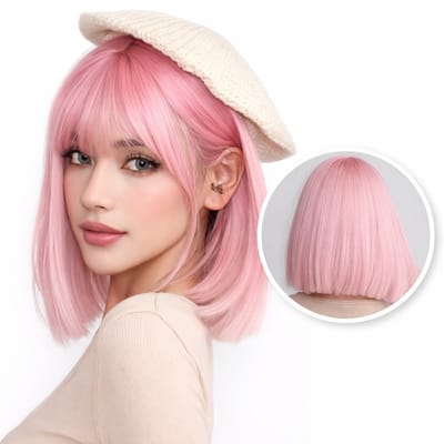 SassyGoods Roze Pruik Bob - Pruiken Dames Kort Haar - Wig - Wasbaar - 30 cm