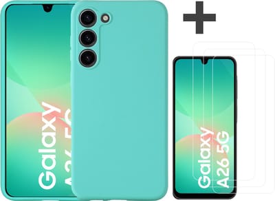 Hoesje geschikt voor Samsung Galaxy A26 hoesje zacht siliconen met 3 Stuks gehard glas Screenprotectors- Arara backcover - Mint Groen