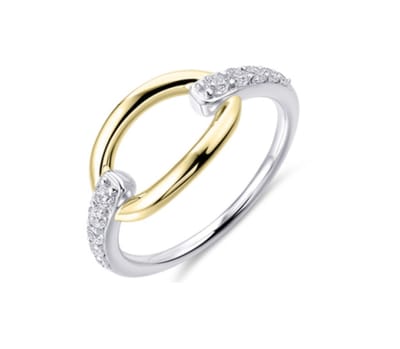 Schitterende Zilveren 14 Karaat Gold Plated Ring met Zirkonia's 16.00 mm. (maat 50) | Damesring