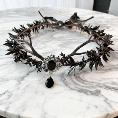Style Exotique Style Exotique Fait Main Forêt Goutte d'Eau Pendentif Sourcil Feuille d'Or Cerceau Cheveux Sombres Couronne gray