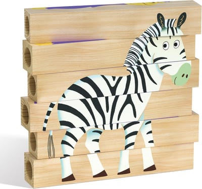 Houten Puzzel - Jungle Dieren - Motorische Ontwikkeling - 4 Puzzels In Eén - 30x30 cm - Meerkleurig