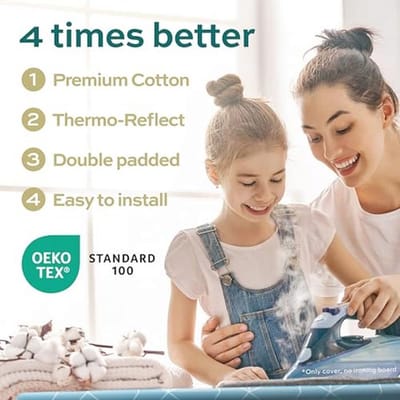 Warmtereflecterend strijkplankovertrek 150x50 – Sneller strijken met eenvoudige montage en comfortvulling – OEKOTEX100
