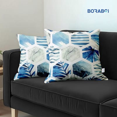 Boraboi® Luxe Decoratieve Kussenhoezen set van 2 , Zachte Suède Touch 50x50cm -(Wit,Blauw)