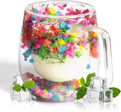 Dried Flower Mug van 370ml, Schattige Dubbelwandige Koffiemok met Handvat, Geïsoleerde Koffiekop voor Verjaardagscadeaus en Koffieliefhebbers