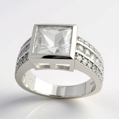 Cavill - Luxe brede ring 925 Sterling Zilver - 2,43 ct Mexicaanse Danburiet princess geslepen - Cambodjaanse zirkonen