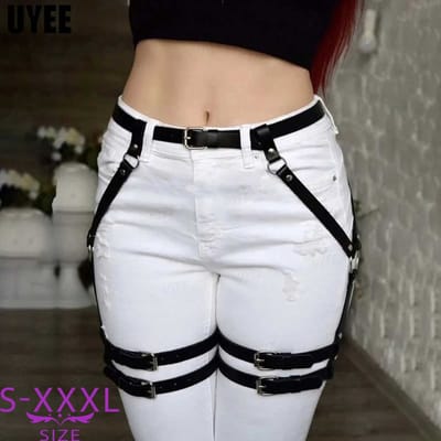 Dames Gotische Verstelbare Been Kousenbanden - Punk Kunstleer Dij Harness Riem, Perfect Voor Rave, Cosplay, En Clubben 100cm black