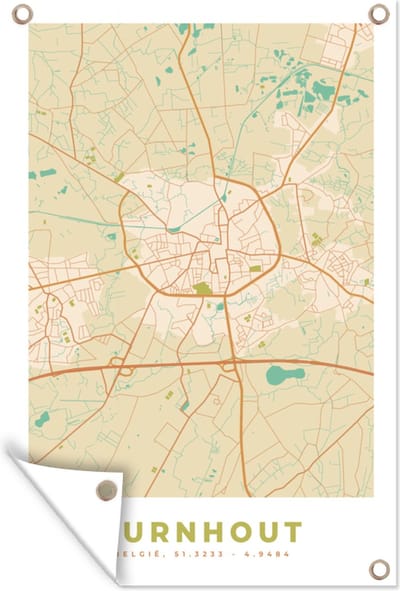 Muurdecoratie Vintage - Plattegrond - Stadskaart - Turnhout - Kaart - 120x180 cm - Tuinposter - Tuindoek