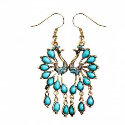 Zilver -oorbellen -Pauw -turquoise- goudkleurig - Charme Bijoux