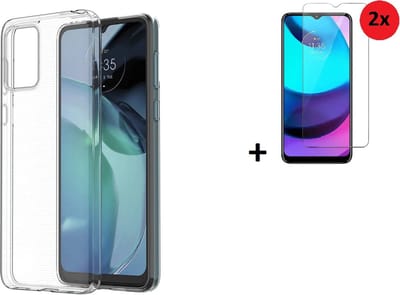 MoDo hoesje geschikt voor Motorola Moto E13 - Siliconen/TPU/Kunststof Back Cover - Transparant met 2x screenprotector