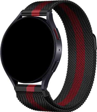 Stravo Smartwatch Milanees bandje 22mm - Zwart/rood - Luxe Milanees horlogebandje geschikt voor Samsung Galaxy Watch 1 46mm / Galaxy Watch 3 45mm / Gear S3 Classic & Frontier - Amazfit GTR 47mm / GTR 2 / GTR 3 - OnePlus Watch / Garmin / Huawei