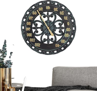 Terrasthermometer - Buiten thermometer - Temperatuur meten - Weerbestendig hars - 436 cm - Metaallook