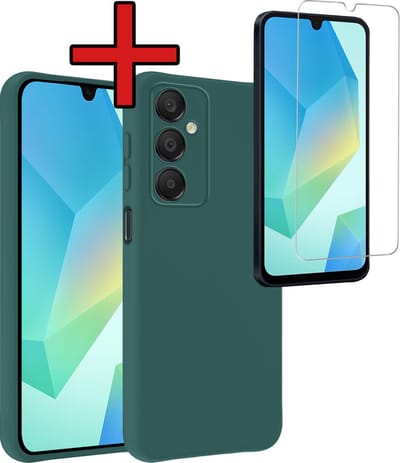 Hoesje - Met Screenprotector - Geschikt voor Samsung Galaxy A16 - Sterk & Shockproof - Telefoon Hoes - Back Cover - Siliconen Case - Telefoonhoes - Donkergroen