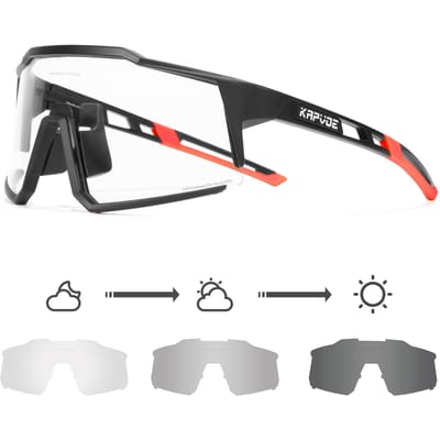 Lunettes de cyclisme photochromiques kapvoe pour hommes Protection UV Lunettes de soleil VTT Sport Lunettes de sport Équipement d'extérieur Photochromic 1lens