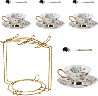 Elegante 8-delige Europese Bloementhee Set van Bone China met 9 Keuzes in Cadeauverpakking, Perfect voor Huishoudelijk Gebruik en Trouwen