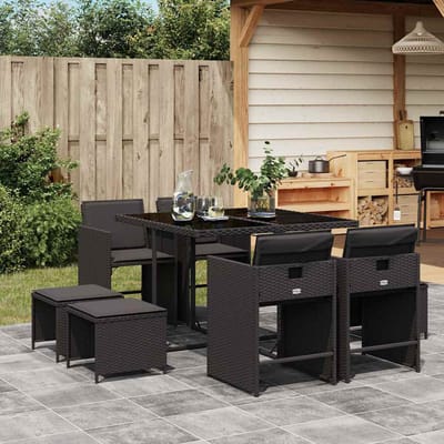 Vidaxl 9-Cz. Tuinmeubelset Met Kussens, Zwart, Pe Rotan