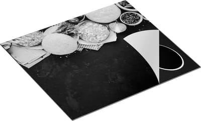 Chefcare Inductie Beschermer Hamburger Ingrediënten op een Marmeren Plaat - Zwart Wit - 60x50 cm - Afdekplaat Inductie - Kookplaat Beschermer - Inductie Mat