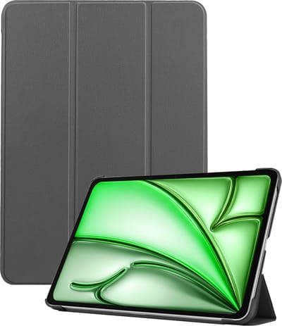 Hoesje Geschikt voor Apple iPad Air 6 (2024) - 11 inch - 6e Generatie - M2 - Dun & Stevig - Trifold Bookcase - Hard Cover - Hardcover Book Case - Tablet Hoes - Grijs