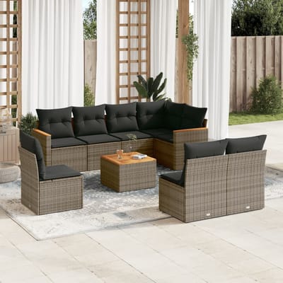 vidaXL - 9-delige - Loungeset - met - kussens - poly - rattan - grijs