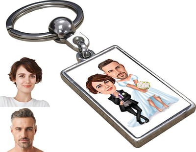 Bruilof Karikatuur Funny - Gepersonaliseerde Karikatuur Sleutelhanger met Jouw Foto - Cadeau - Verjaardag - Kerst - Kado - Valentijn - Gepersonaliseerd Cadeau