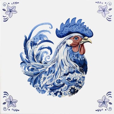 Delfts blauw tegeltje met haan - delfts blauw wandbord - delftsblauw - hollandse cadeautjes - wanddecoratie - decoratieve accessoires