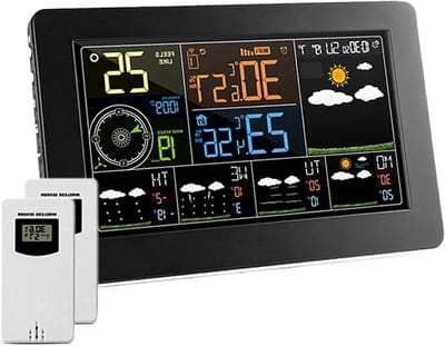 Weerstation met Kleurenscherm - Weercomputer Hygrometer - Thuis Weer Voorspellen - Internet Tijd Synchronisatie - 2 Sensoren - Wit