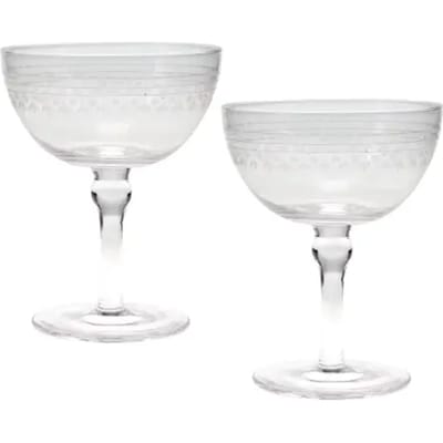 Vintage gegraveerde coupe glazen Rex London (x2)