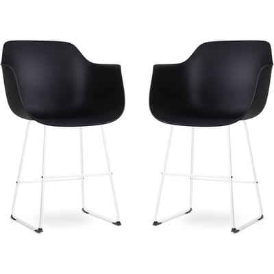 Nolon Nino Barkruk Zwart met Armleuningen - Wit Onderstel - 65 cm - Kookeiland - Barstoel - met Rugleuning