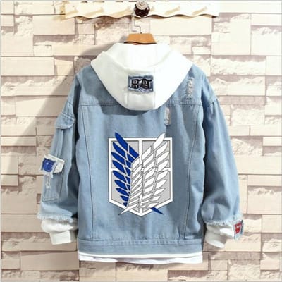 Attack on Titan Jeansjas Scout Regiment Cosplay Denim Jas Herfst Eren Jager Hoodie Bovenkleding Jas XXL blauw