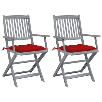 vidaXL - Set - van - 2 - klapstoelen - met - kussens, - gemaakt - van - massief - acaciahout.